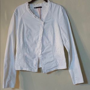 Maurices white jacket with lace accents